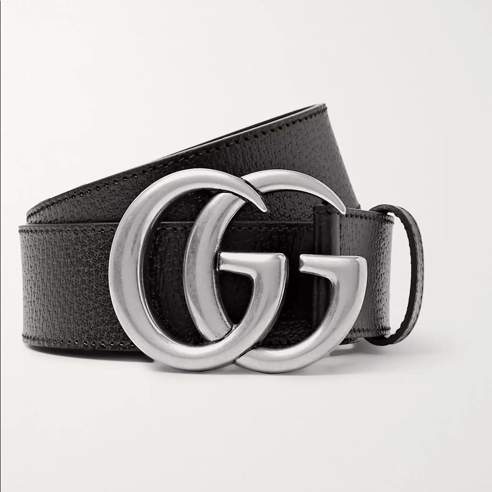 Gucci Black Leather Belt with Silver Double G Buckle
